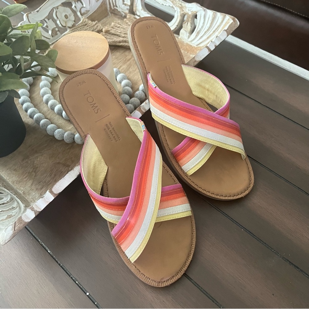 TOMS Sandals Slides Persimmon Multi Canvas 6.5